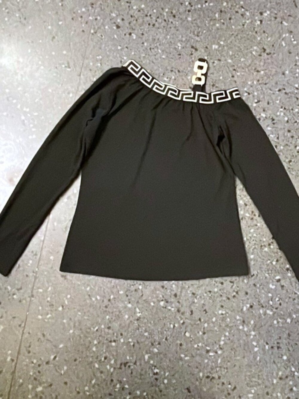 Versace Black Off-Shoulder Blouse w/ Key Trim